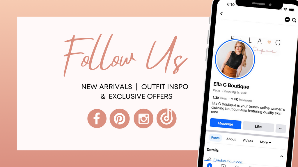 Follow us on Socials | Ella G Boutique | Women's Fashion Boutique, Located in Warrington, PA