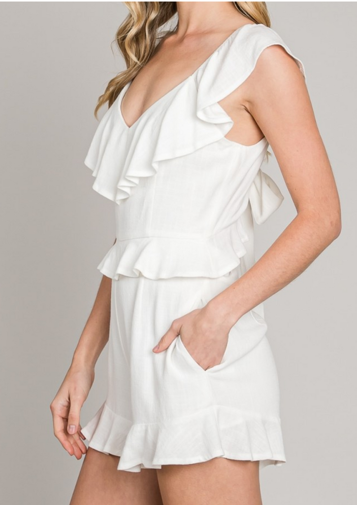 White Soft Linen Romper-allie rose-Ella G Boutique, Women's Fashion Boutique Located in Warrrington, PA