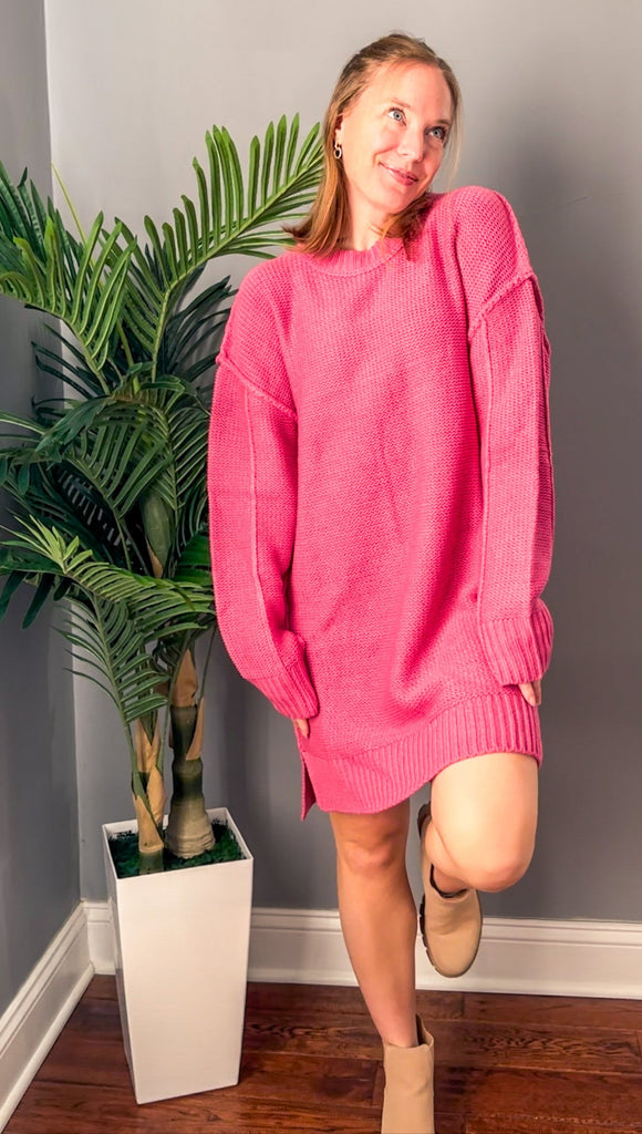 Rose Oversized Sweater Dress-very j-Ella G Boutique, Women's Fashion Boutique Located in Warrrington, PA