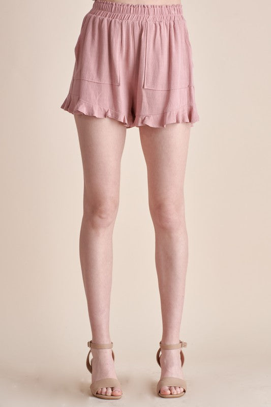 Linen Ruffle Shorts-Allie Rose-Ella G Boutique, Women's Fashion Boutique Located in Warrrington, PA