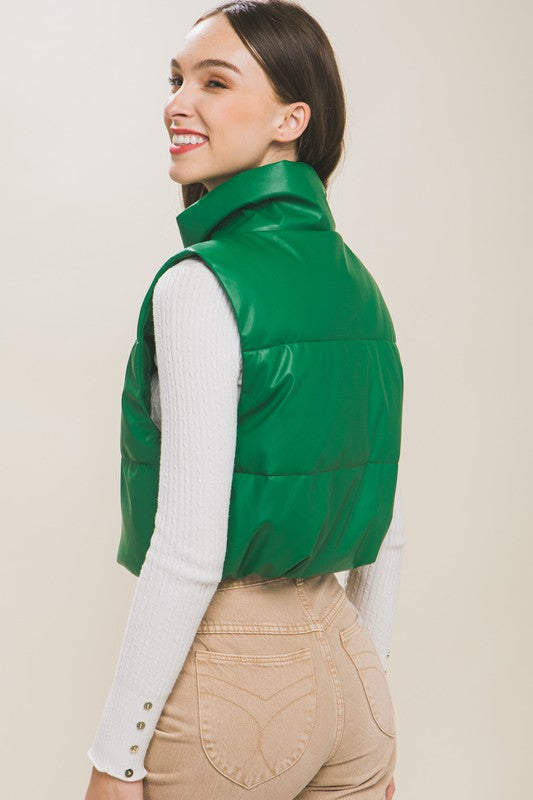Cropped Leather Puffer Vest-Love Tree-Ella G Boutique, Women's Fashion Boutique Located in Warrrington, PA