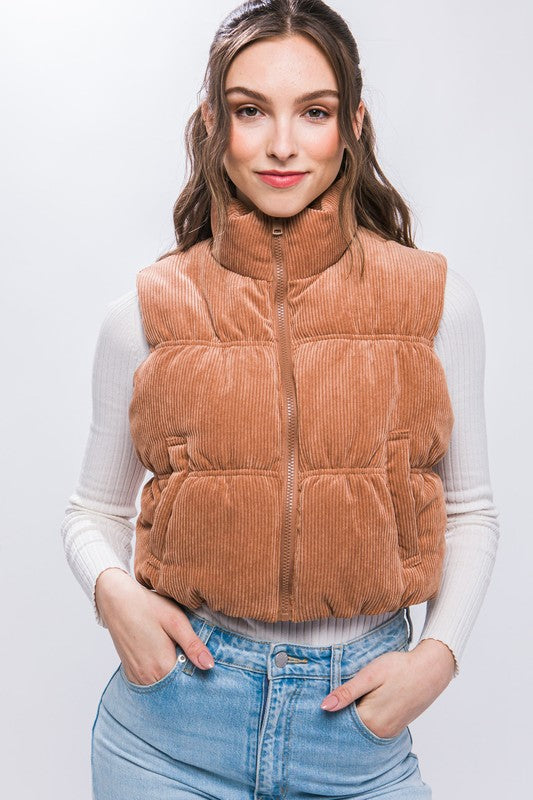 Corduroy Camel Puffer Vest-Love Tree-Ella G Boutique, Women's Fashion Boutique Located in Warrrington, PA