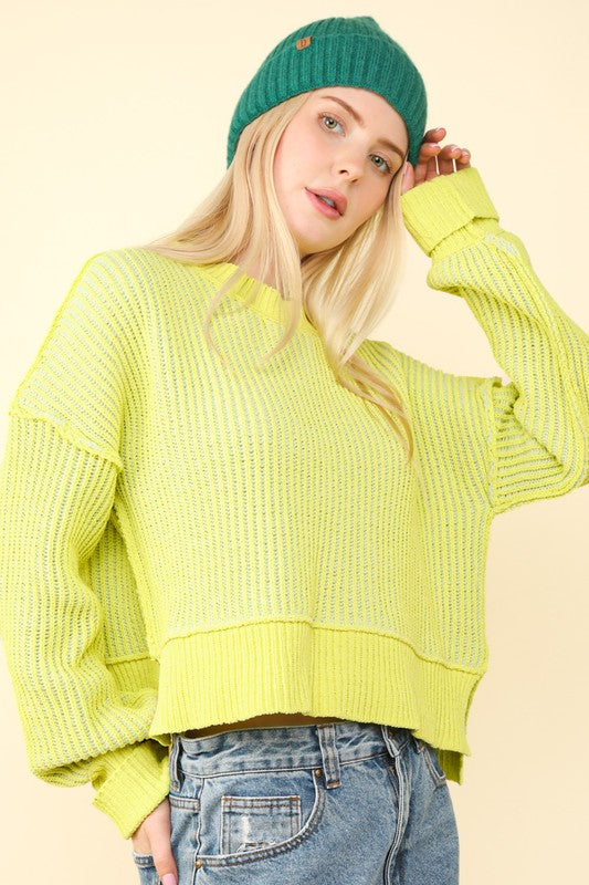 Lemon Ribbed Striped Sweater-very j-Ella G Boutique, Women's Fashion Boutique Located in Warrrington, PA