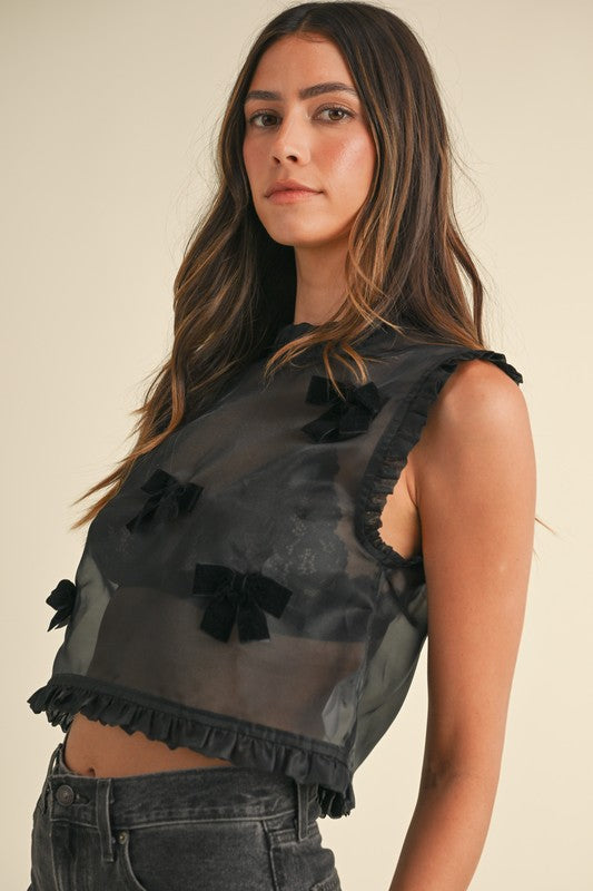 Black Sheer Bow Tank-Mable-Ella G Boutique, Women's Fashion Boutique Located in Warrrington, PA