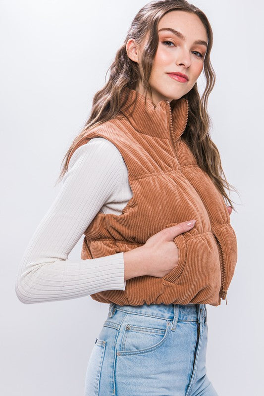 Corduroy Camel Puffer Vest-Love Tree-Ella G Boutique, Women's Fashion Boutique Located in Warrrington, PA