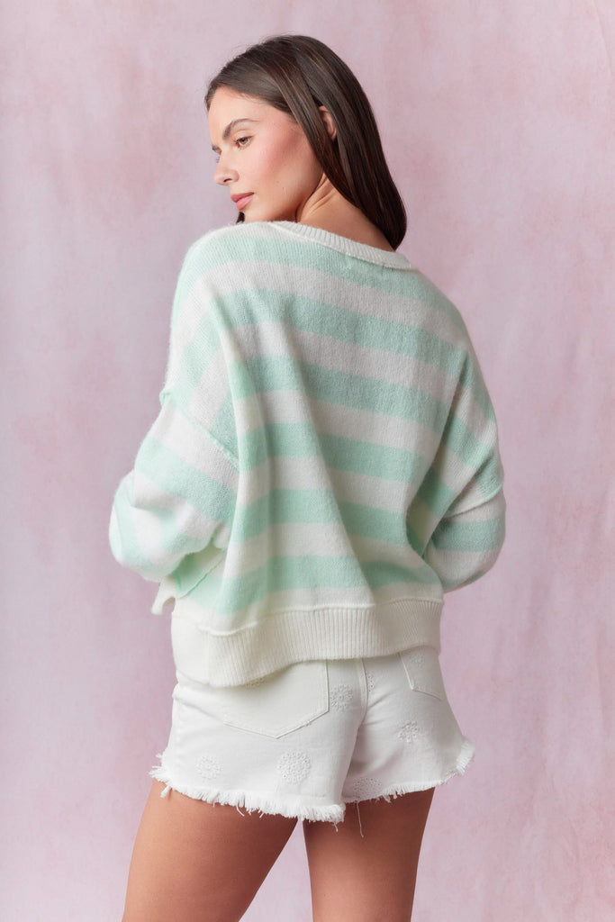 Striped Button Sweater Pullover-peach love-Ella G Boutique, Women's Fashion Boutique Located in Warrrington, PA