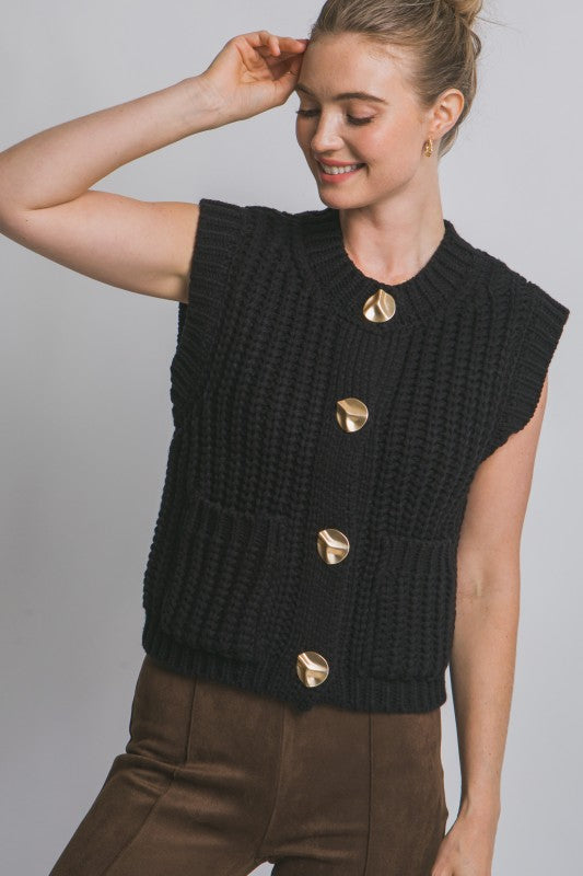 Knit Sweater Vest with Gold Buttons-Love Tree-Ella G Boutique, Women's Fashion Boutique Located in Warrrington, PA