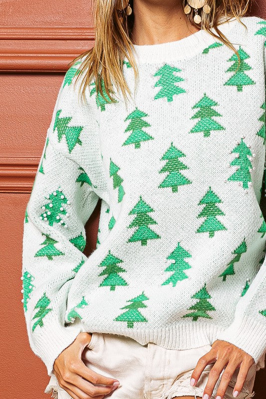 Christmas Tree Pearls Sweater-Bibi-Ella G Boutique, Women's Fashion Boutique Located in Warrrington, PA