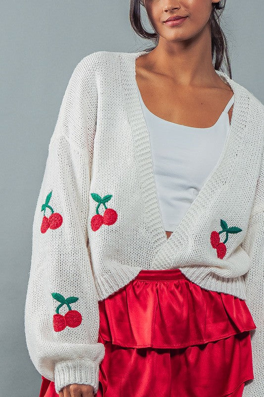 Ivory Cherries Cardigan-Love Tree-Ella G Boutique, Women's Fashion Boutique Located in Warrrington, PA