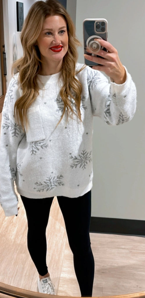 Ivory Oversized Snowflake Sweater-Bibi-Ella G Boutique, Women's Fashion Boutique Located in Warrrington, PA