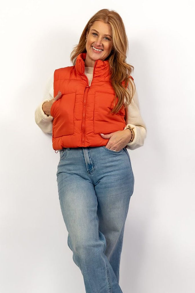 Tomato Red Puffer Vest-Love Tree-Ella G Boutique, Women's Fashion Boutique Located in Warrrington, PA