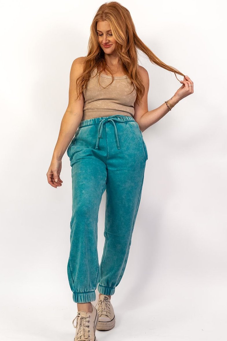 Zenana Fleece Lined Acid Wash Joggers | Ella G Boutique