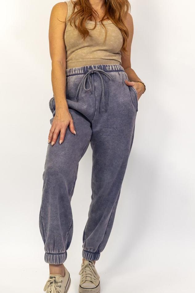 Acid Wash Fleece Sweatpant Joggers-zenana-Ella G Boutique, Women's Fashion Boutique Located in Warrrington, PA