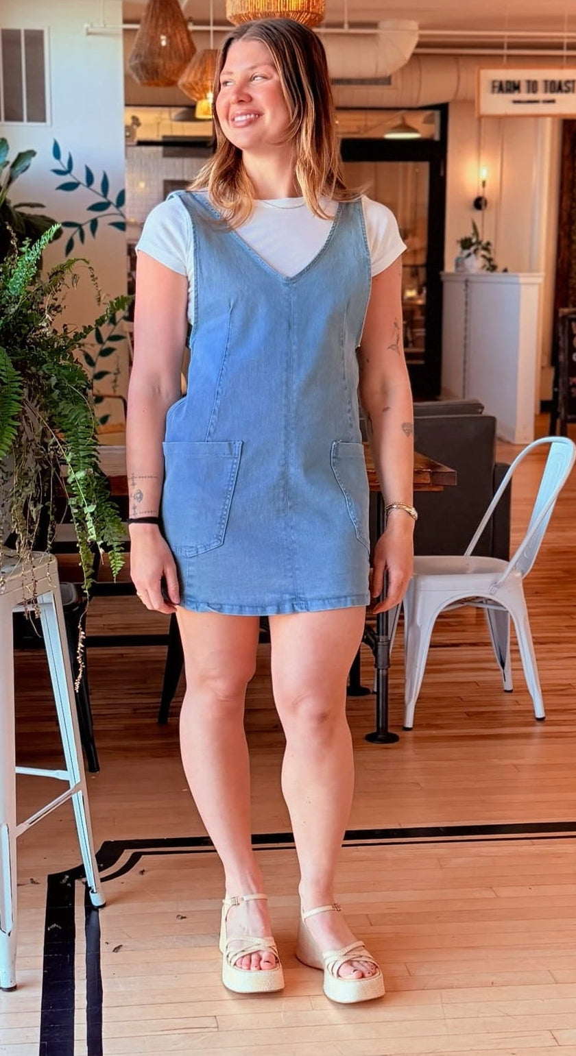Trendy Washed Adjustable Overall Denim Dress