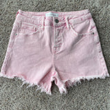 Pink Frayed Risen Denim Shorts