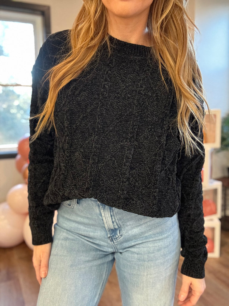 Black Cozy Chenille Sweater-Bibi-Ella G Boutique, Women's Fashion Boutique Located in Warrrington, PA