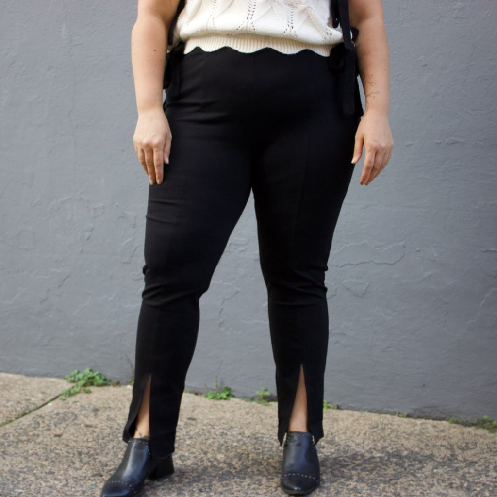 Curvy Bottom Slit Black Pants-haute fox-Ella G Boutique, Women's Fashion Boutique Located in Warrrington, PA