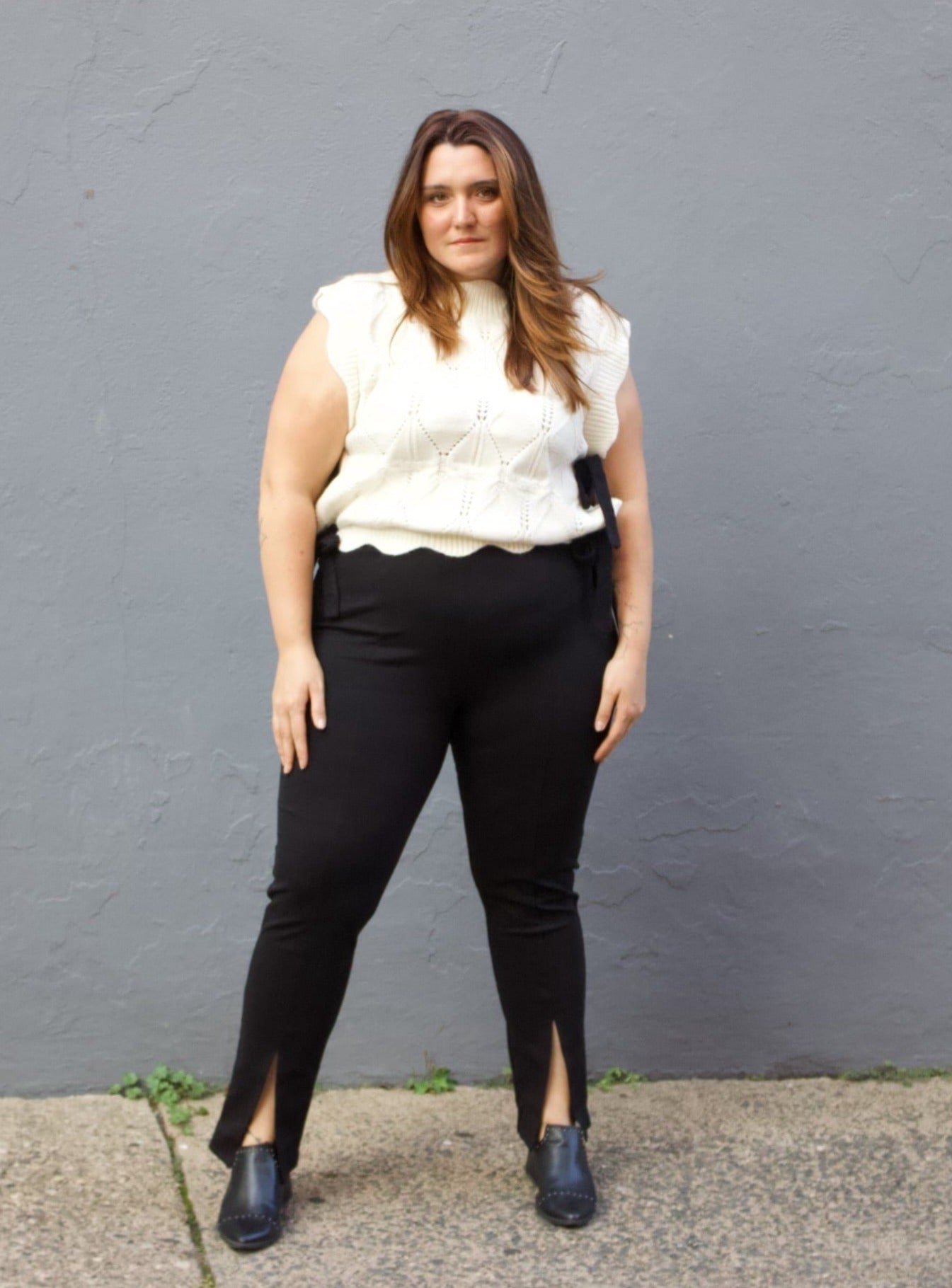 Bottom Slit Black Pants in Plus Business casual