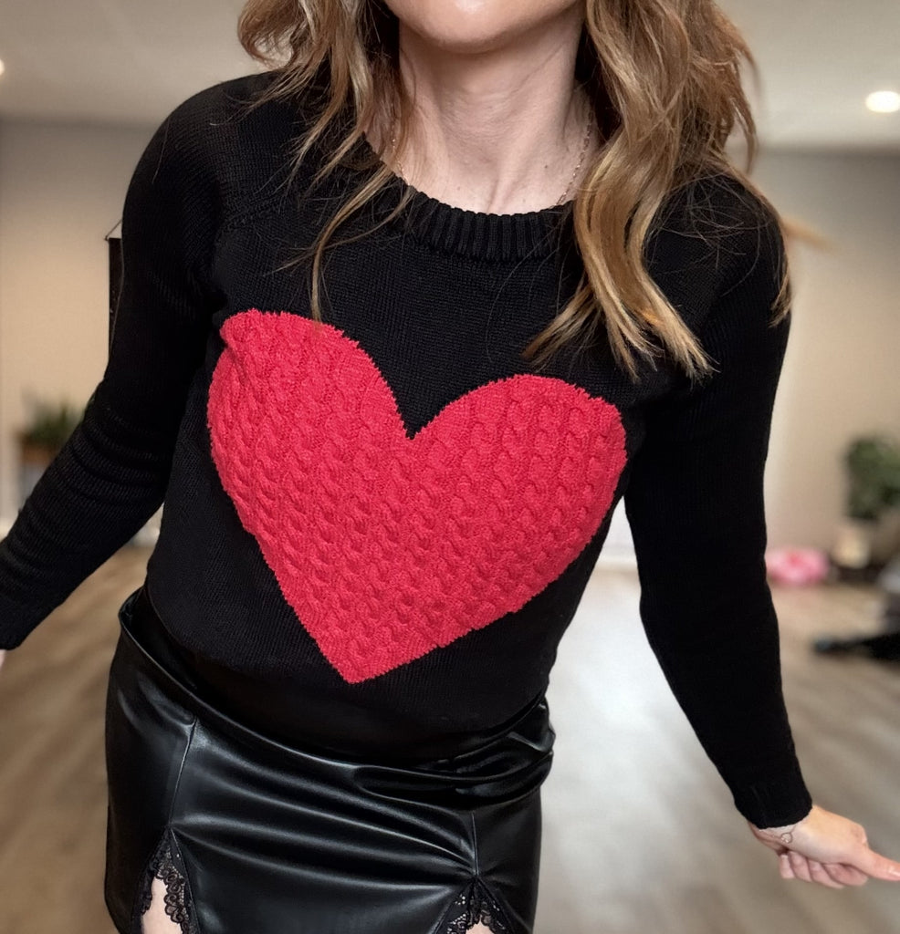 Black Heart Sweater-Mak-Ella G Boutique, Women's Fashion Boutique Located in Warrrington, PA
