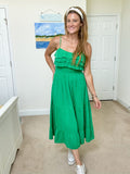 Emerald Green Smock Waist Midi Dress