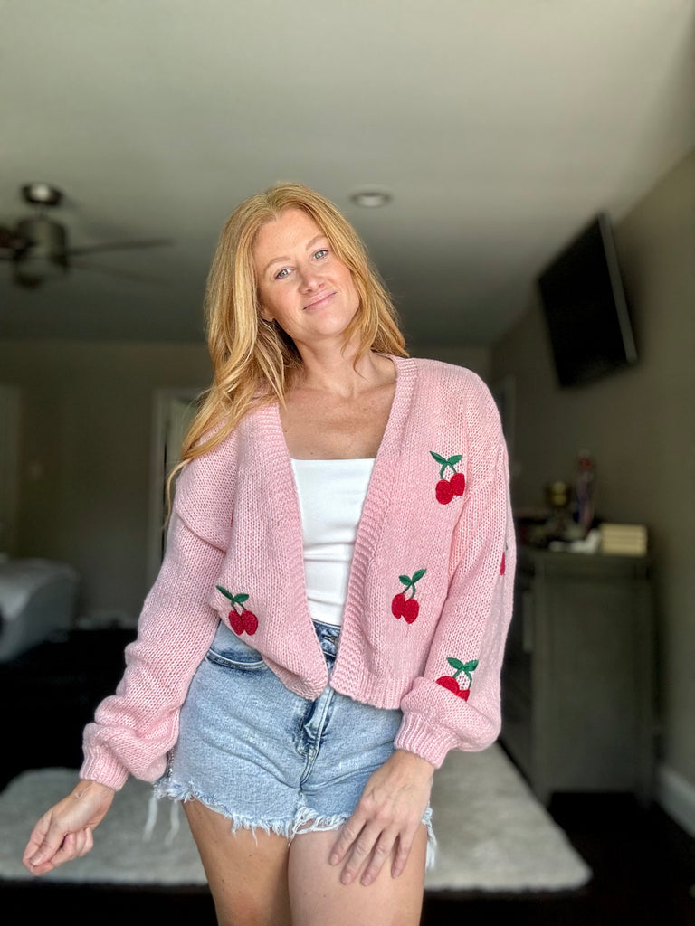 Ivory Cherries Cardigan-Love Tree-Ella G Boutique, Women's Fashion Boutique Located in Warrrington, PA