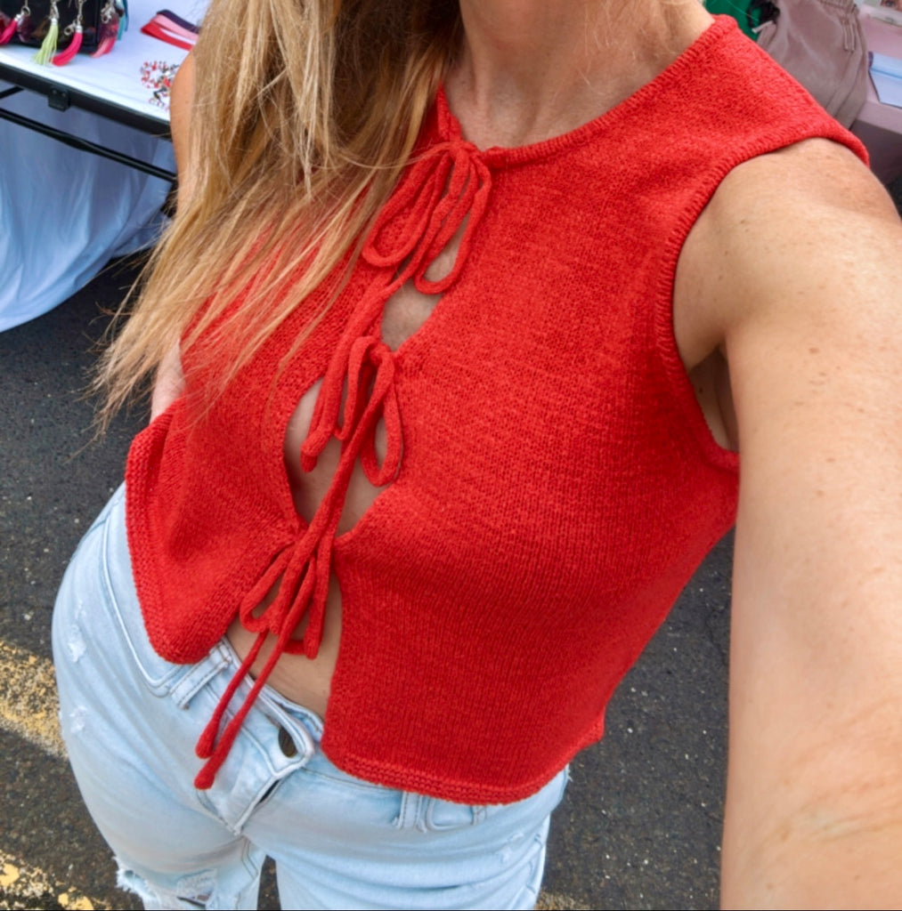 Red Knit Tie Sweater Vest-blu pepper-Ella G Boutique, Women's Fashion Boutique Located in Warrrington, PA