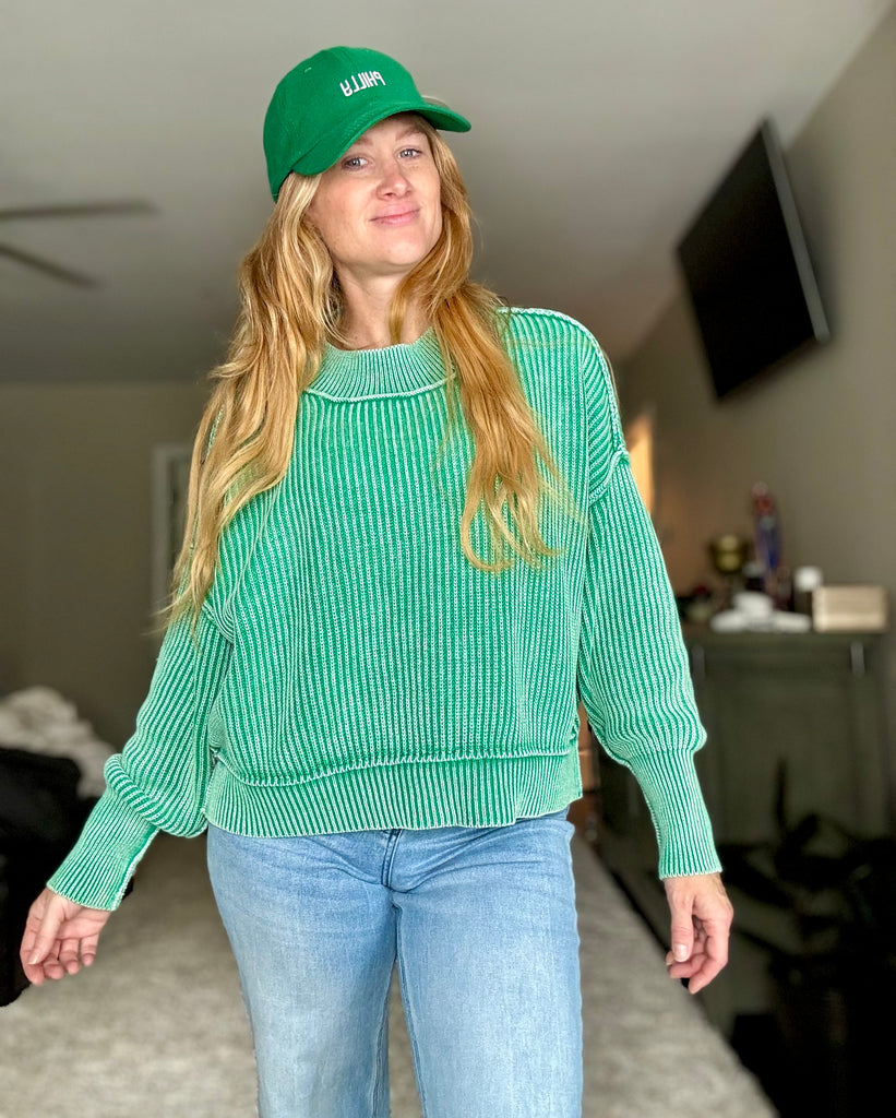 Kelly Green Oversized Crop Sweater-zenana-Ella G Boutique, Women's Fashion Boutique Located in Warrrington, PA