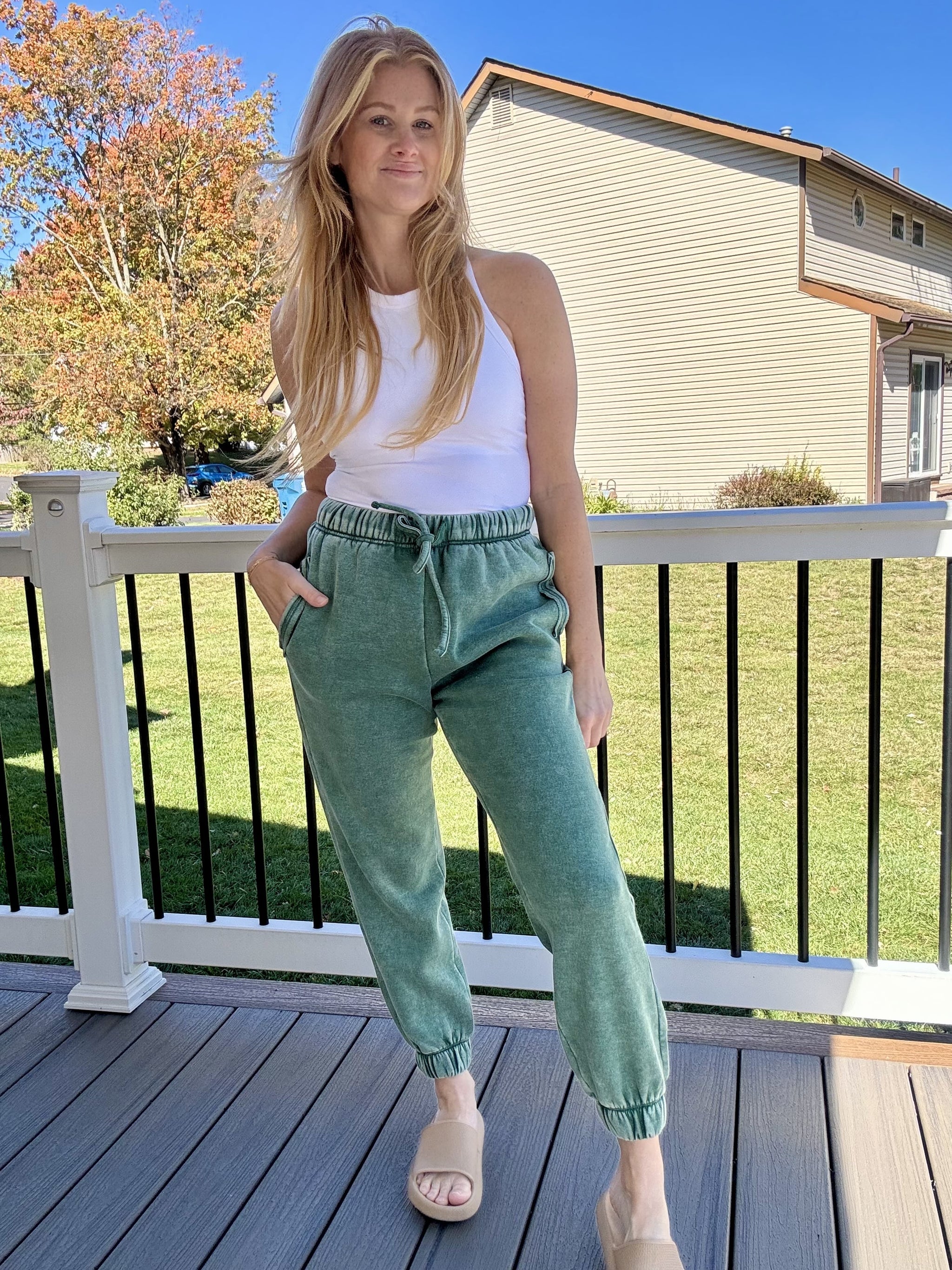 Zenana Fleece Lined Acid Wash Joggers | Ella G Boutique