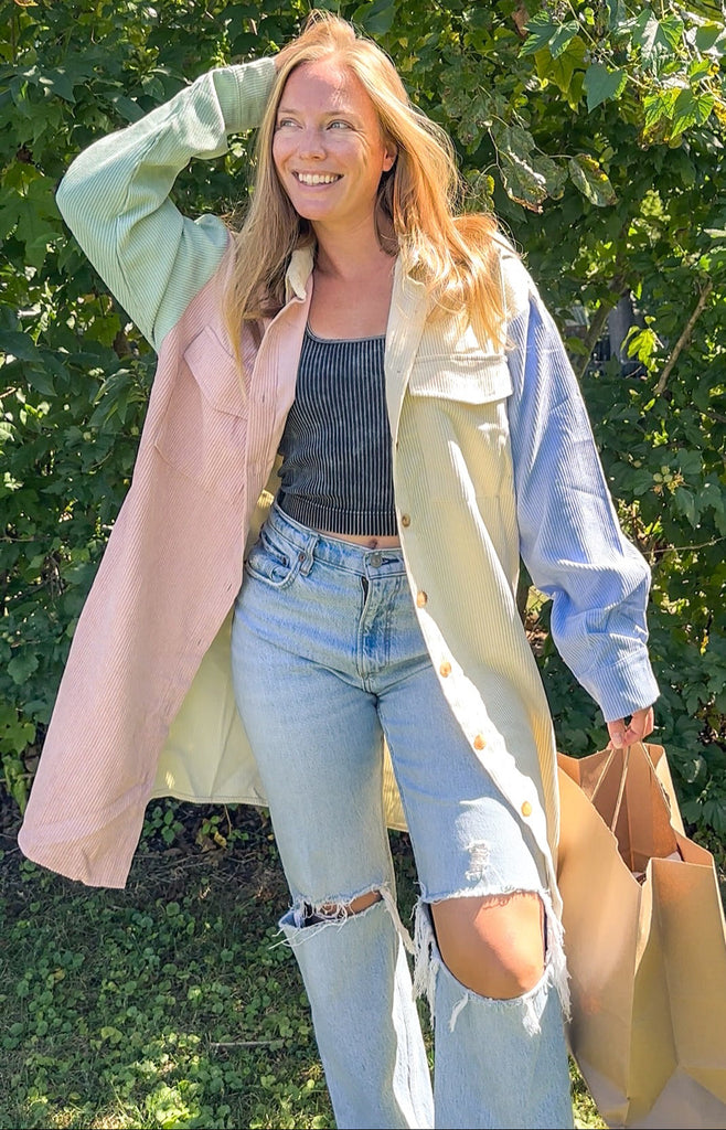 Pastel Colorblock Corduroy Shacket-shackets-bibi outlet-Ella G Boutique, Women's Fashion Boutique Located in Warrrington, PA