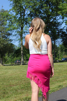 Pink Asymmetrical Fringe Skirt