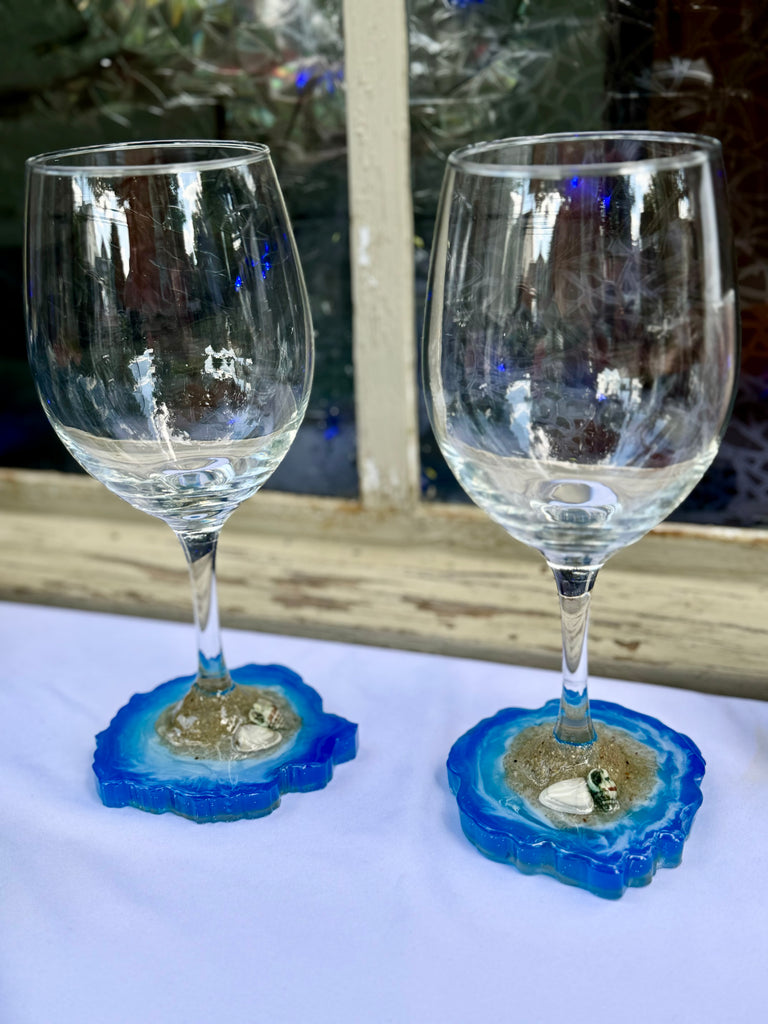 Handmade Beach Resin Wine Glasses-Curran Creations-Ella G Boutique, Women's Fashion Boutique Located in Warrrington, PA