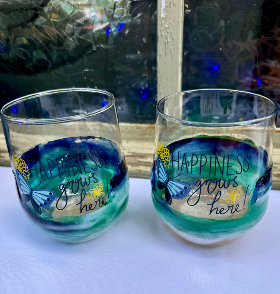 Resin Beach Butterfly Wine Glasses-Curran Creations-Ella G Boutique, Women's Fashion Boutique Located in Warrrington, PA