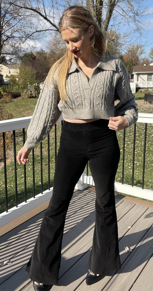Collar Cable Knit Cropped Sweater-Mable-Ella G Boutique, Women's Fashion Boutique Located in Warrrington, PA