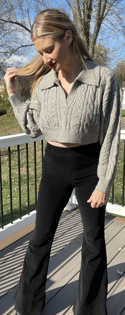 Collar Cable Knit Cropped Sweater-Mable-Ella G Boutique, Women's Fashion Boutique Located in Warrrington, PA