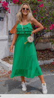Emerald Green Smock Waist Midi Dress