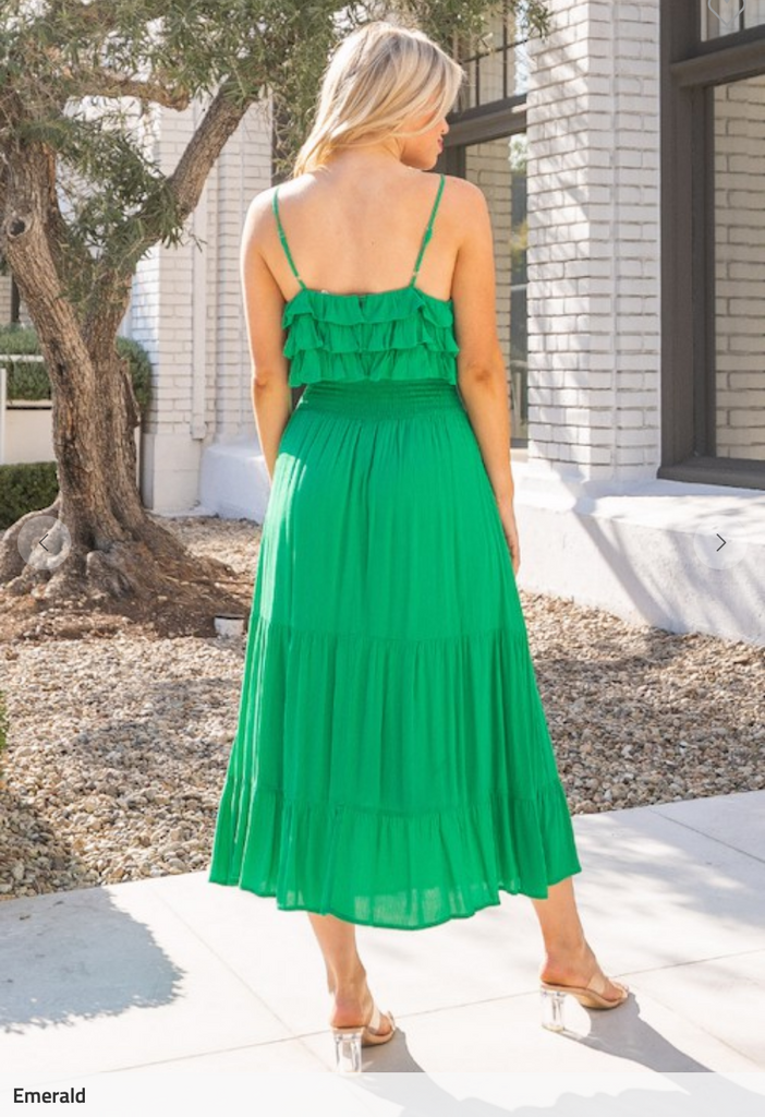 Emerald Green Smock Waist Midi Dress-Rokoko Love-Ella G Boutique, Women's Fashion Boutique Located in Warrrington, PA