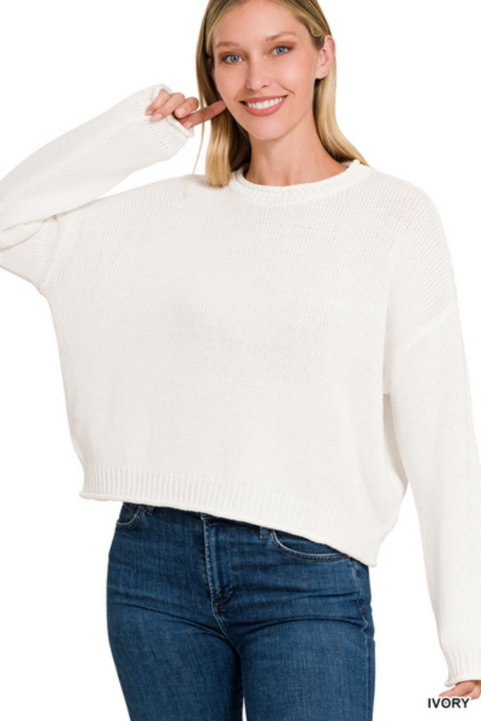 Cotton Round Neck Sweater-zenana-Ella G Boutique, Women's Fashion Boutique Located in Warrrington, PA