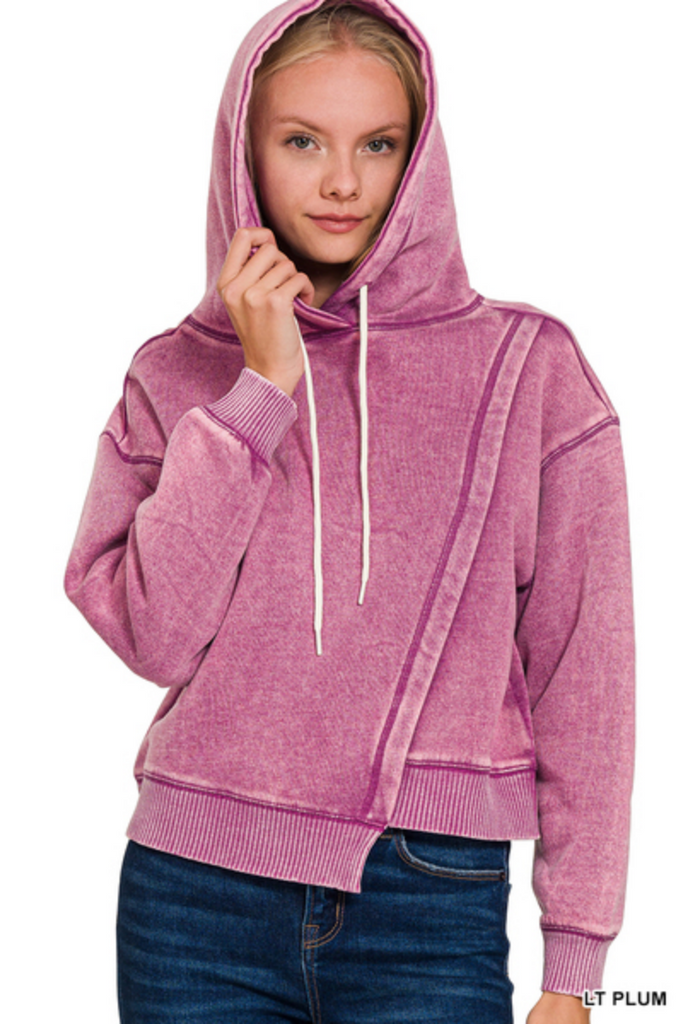 Acid Wash Asymmetrical Fleece Hoodie-zenana-Ella G Boutique, Women's Fashion Boutique Located in Warrrington, PA