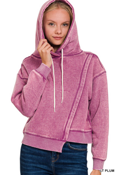 Acid Wash Asymmetrical Fleece Hoodie