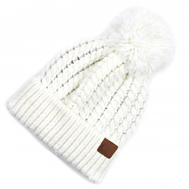 Ivory CC Pom Pom Beanie-C.C.-Ella G Boutique, Women's Fashion Boutique Located in Warrrington, PA