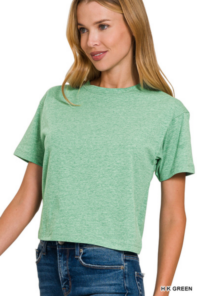 Heathered Kelly Green Cropped Cotton Tee-zenana-Ella G Boutique, Women's Fashion Boutique Located in Warrrington, PA