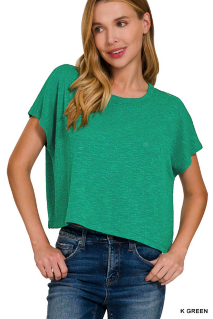 Slub Hacci Kelly Green Tee-zenana-Ella G Boutique, Women's Fashion Boutique Located in Warrrington, PA