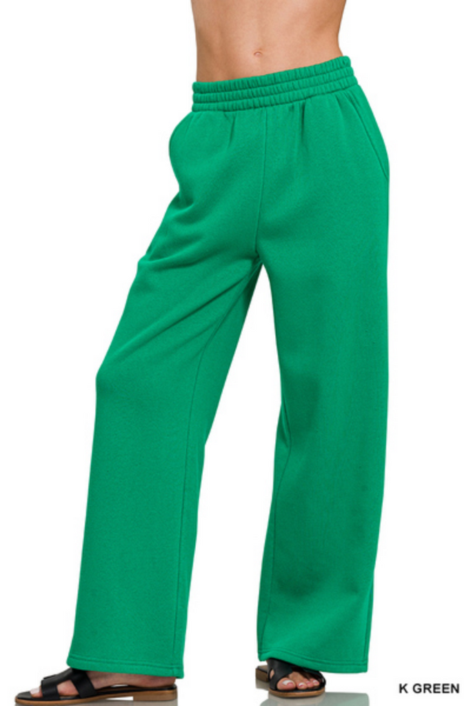 Green Wide Leg Fleece Sweatpants-zenana-Ella G Boutique, Women's Fashion Boutique Located in Warrrington, PA