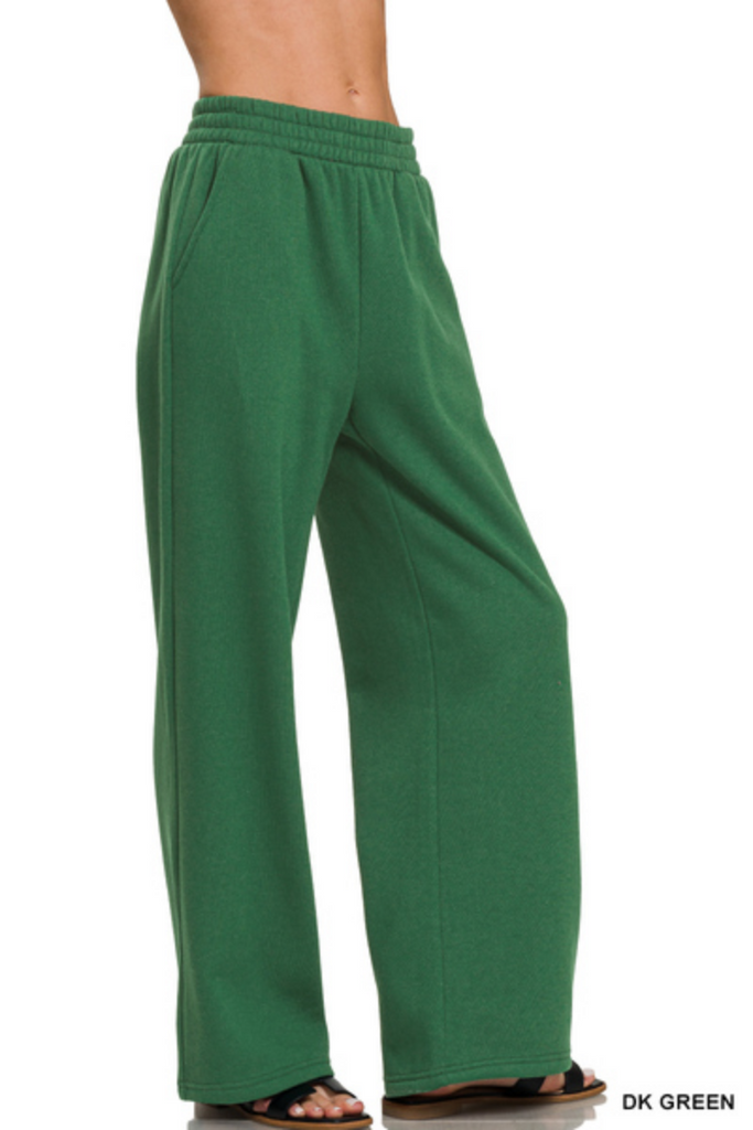 Green Wide Leg Fleece Sweatpants-zenana-Ella G Boutique, Women's Fashion Boutique Located in Warrrington, PA