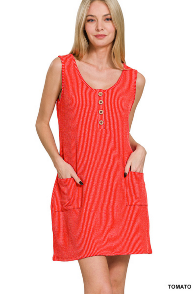 Tomato Corded Rib Tank Dress-zenana-Ella G Boutique, Women's Fashion Boutique Located in Warrrington, PA