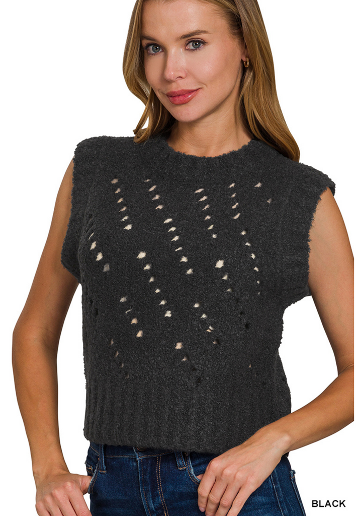 Textured Sleeveless Sweater Vest-zenana-Ella G Boutique, Women's Fashion Boutique Located in Warrrington, PA