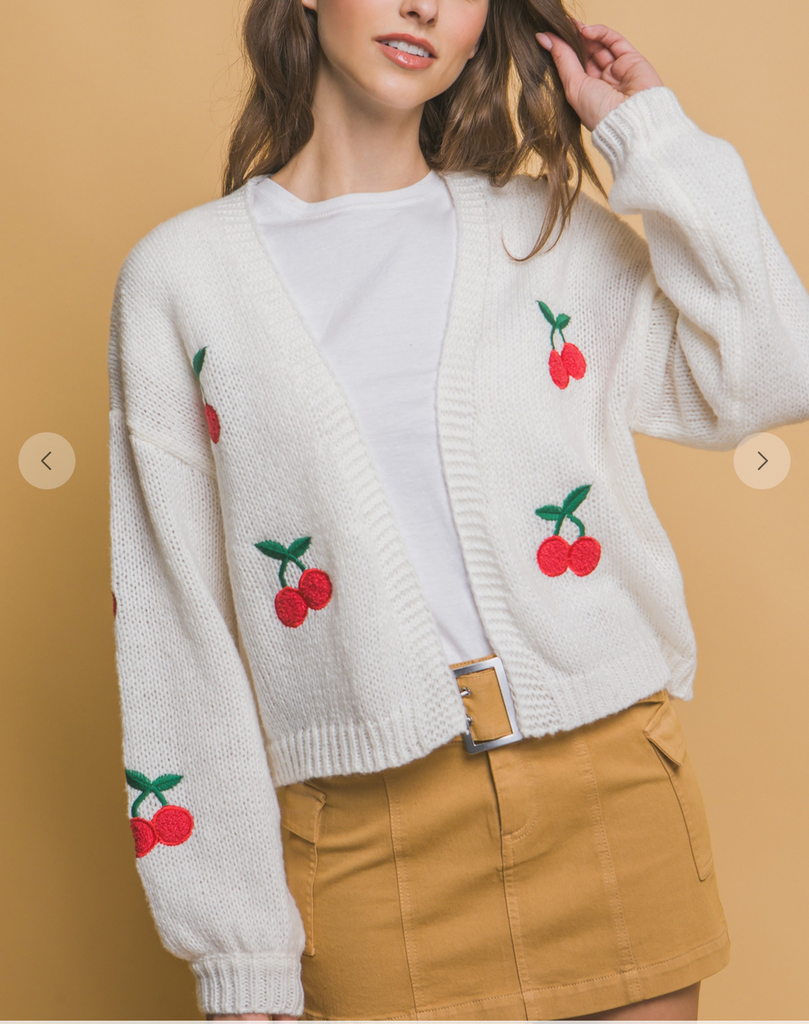 Ivory Cherries Cardigan-Love Tree-Ella G Boutique, Women's Fashion Boutique Located in Warrrington, PA