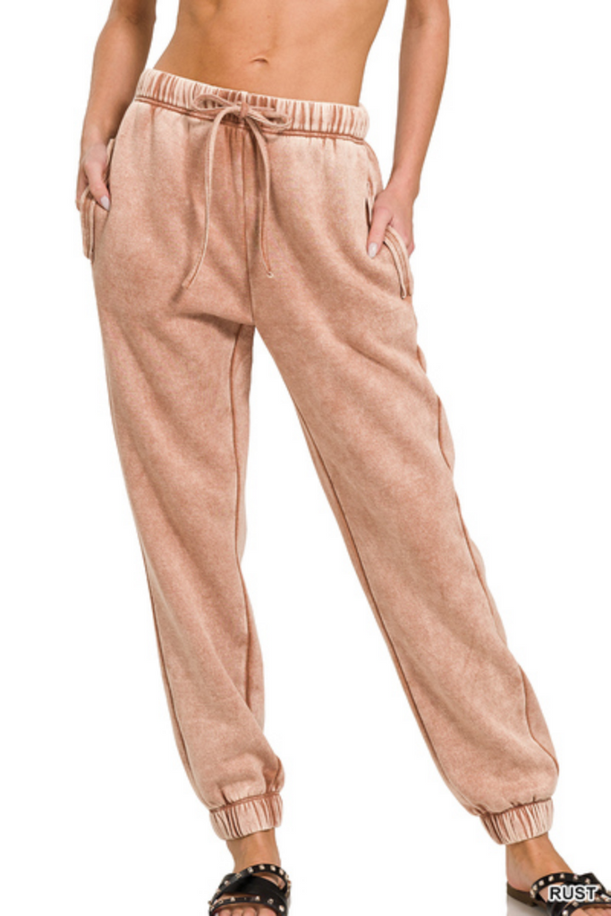 Acid Wash Fleece Sweatpant Joggers-zenana-Ella G Boutique, Women's Fashion Boutique Located in Warrrington, PA