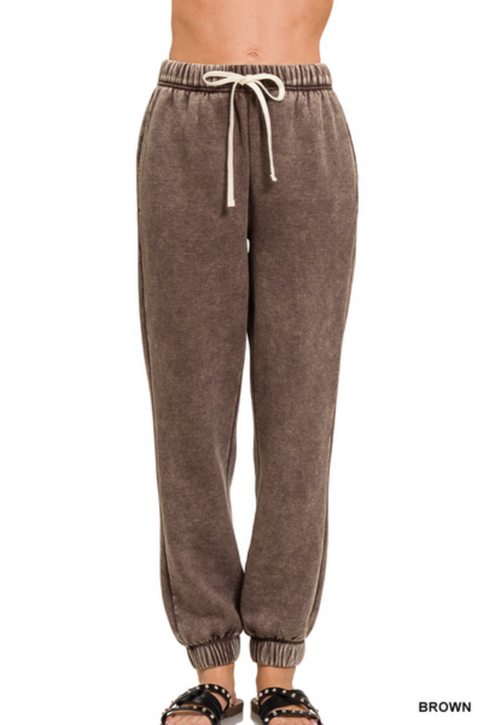 Acid Wash Fleece Sweatpant Joggers-zenana-Ella G Boutique, Women's Fashion Boutique Located in Warrrington, PA