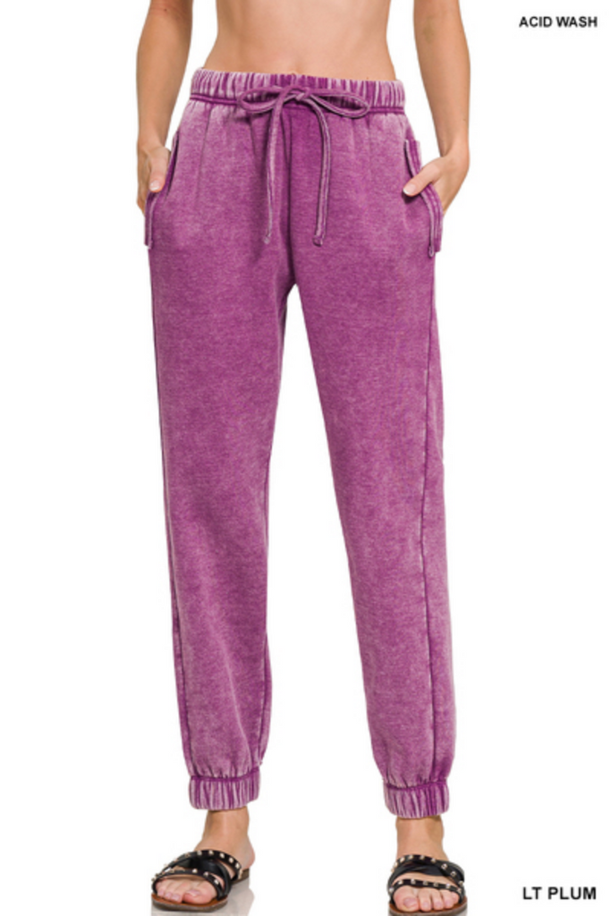 Acid Wash Fleece Sweatpant Joggers-zenana-Ella G Boutique, Women's Fashion Boutique Located in Warrrington, PA